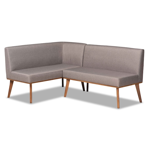 Baxton Studio Odessa Mid-Century Grey Fabric and Walnut Brown Finished 2-PC Wood Dining Nook Banquette Set 175-10843-Zoro - main